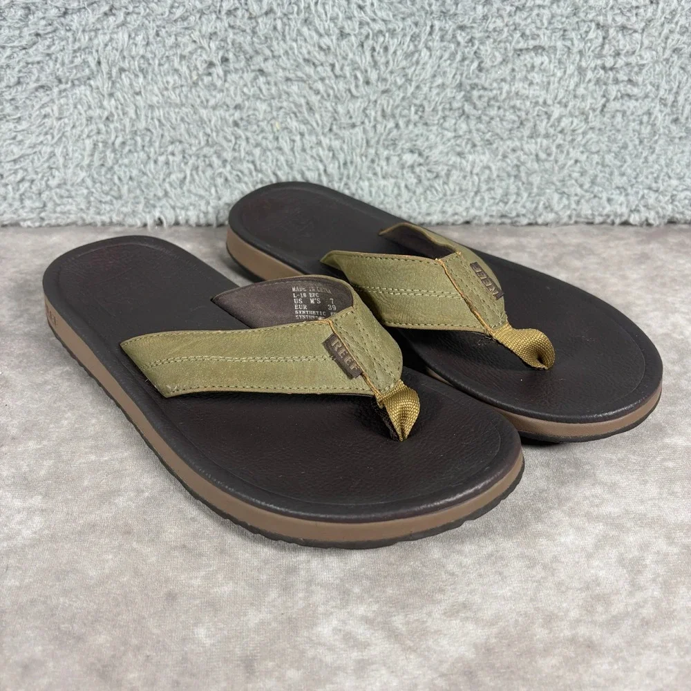 Reef Mens Flip Flops Olive Green Brown Thong Sandals Size 7 L-18 EPC